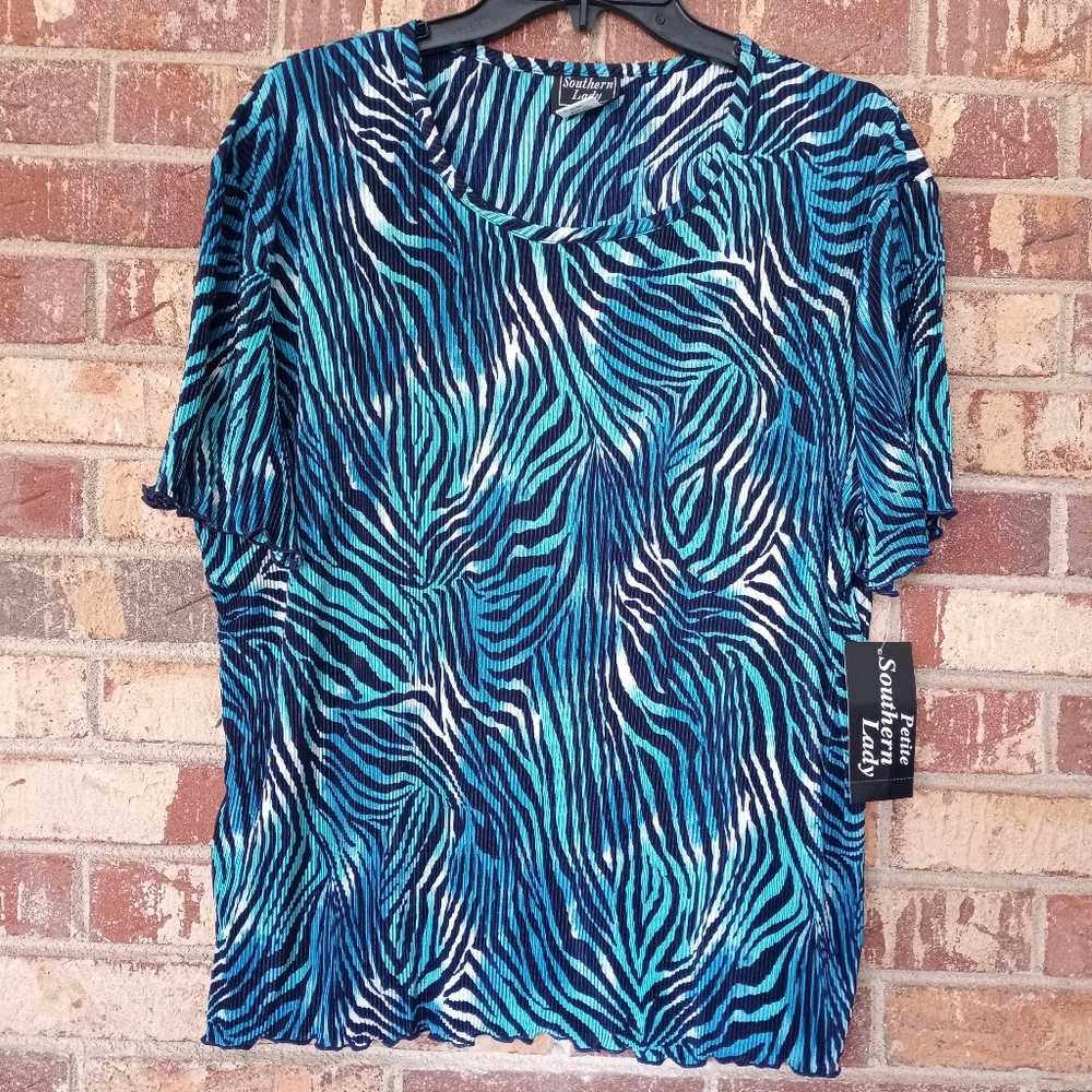 Southern Lady Petites Blue Zebra Print Top XLP